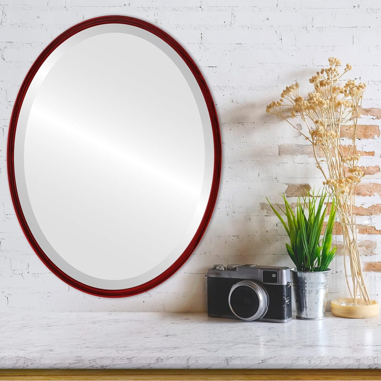 OVALCREST - Oval Wooden Beveled Wall Mirror for Home Decor, Bathroom, Vanity, Bedroom, Living Room, Hallway - London Style (Black Cherry) 23.1 x 29.1