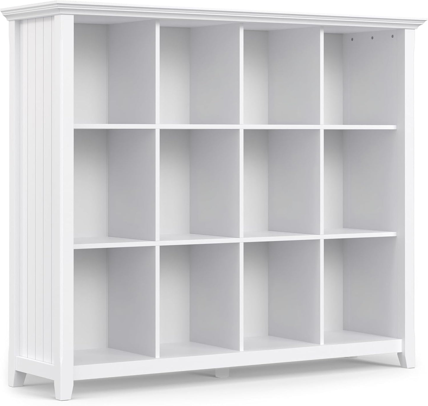SIMPLIHOME Acadian Bookcase - 57 inch Tall 12-Cube Solid Wood Storage Display Unit in White, Transitional Cube Organizer for Living Room, Study Room or Office with Fixed Shelves and Tapered Legs