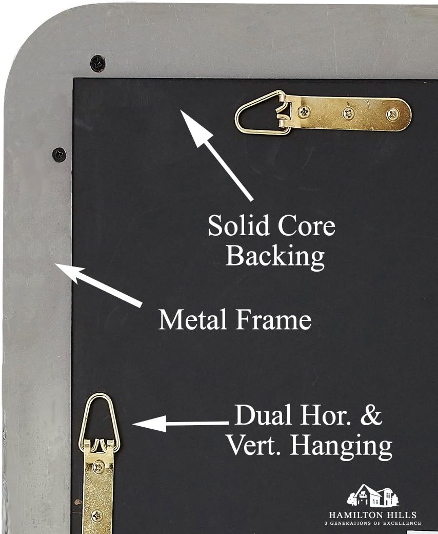 Hamilton Hills 22x30 inch Metal Silver Frame Bathroom Mirror - Brushed Steel Rectangular Rounded Corner Vanity - 2 Inch Deep Set Design - Large Wall Mirror, Hangs Horizontal and Vertical