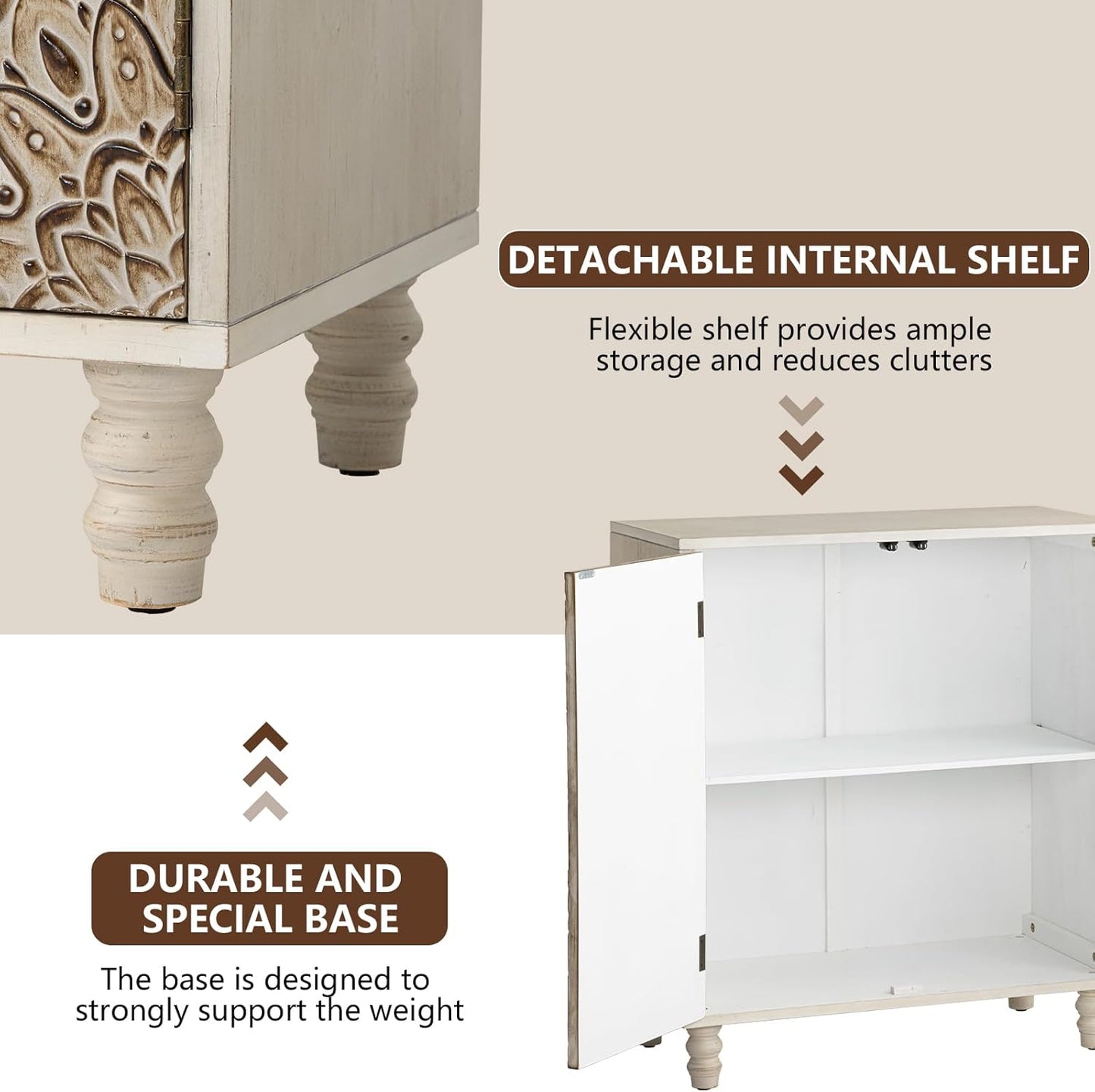 COSIEST 32" W Sideboard Buffet Cabinet with Storage, Accent Cabinet with 2 Push-to-Open Magnetic Doors, Vintage MDF Buffet Table for Living Room, Kitchen, Hallway (Gray,Firework Pattern)