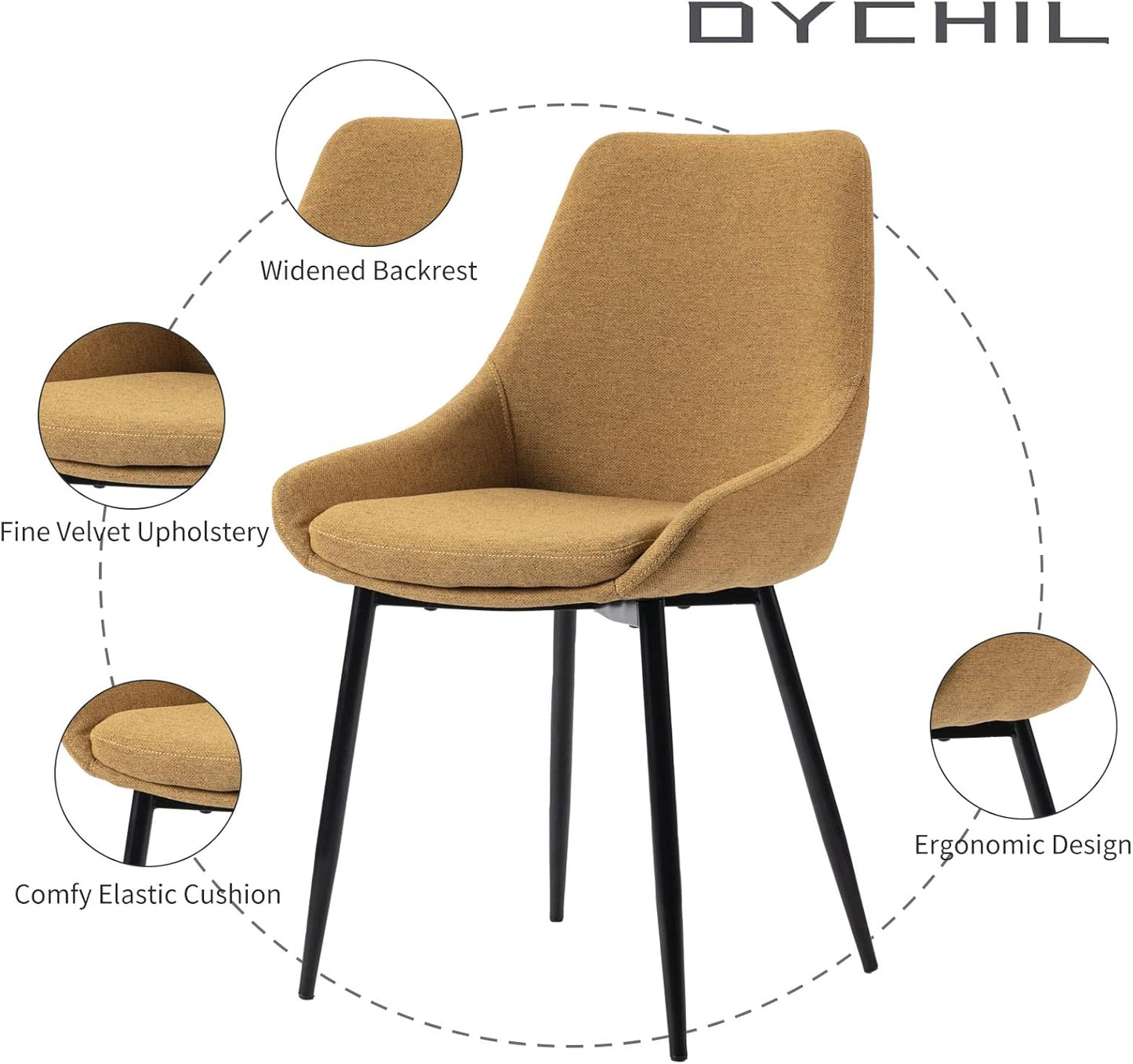 Dining Chairs Set of 2 Ergonomic Living Room Chairs Yellow Kitchen Chairs,Loads Up to 270lbs,Quick Assembly,Dining Room Chairs with Arms for Kitchen,Dining, Bedroom, Living Room