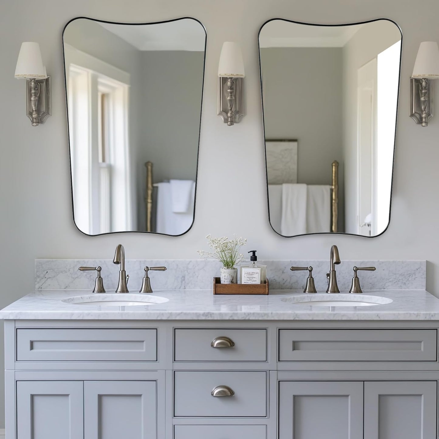 ANDY STAR Brushed Nickel Mirror, 24x36 Inch Scalloped Mirror, Unique Bathroom Mirror with Rust-Proof Stainless Steel Metal Frame, Ideal for Entryway, Powder Room