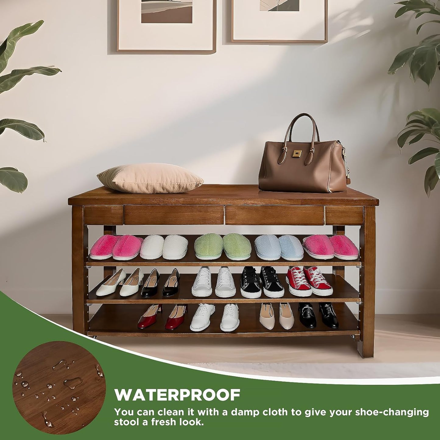 Wood Shoe Bench Entryway with Drawer: 3-Tiers Wooden Storage Shoe Rack with Bench Seat, Compact Mid-Century Modern Design for Entryway,Hallway, Closet,Front Door Entrance,Foyer Walnut 39.3"