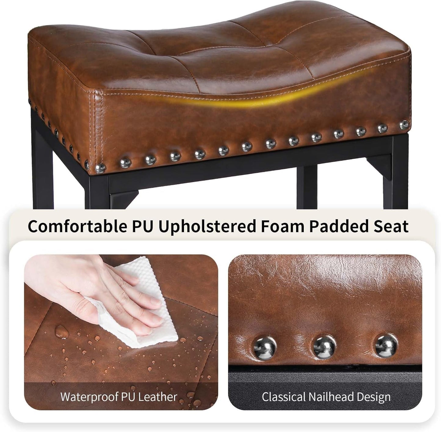 Bar Stools Set of 2, Counter Height Bar Stools for Kitchen Counter, 24 Inch Saddle Barstools Kitchen Stools, Counter Height Stools for Bar, Kitchen, Island-Brown