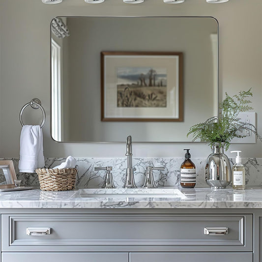 ANDY STAR Chrome Bathroom Mirrors for Over Sink, 24x32 Inch Polished Silver Mirror for Wall, Rectangular Metal Framed Vanity Mirror -Modern Clean Design with Superior Stainless Steel Frame