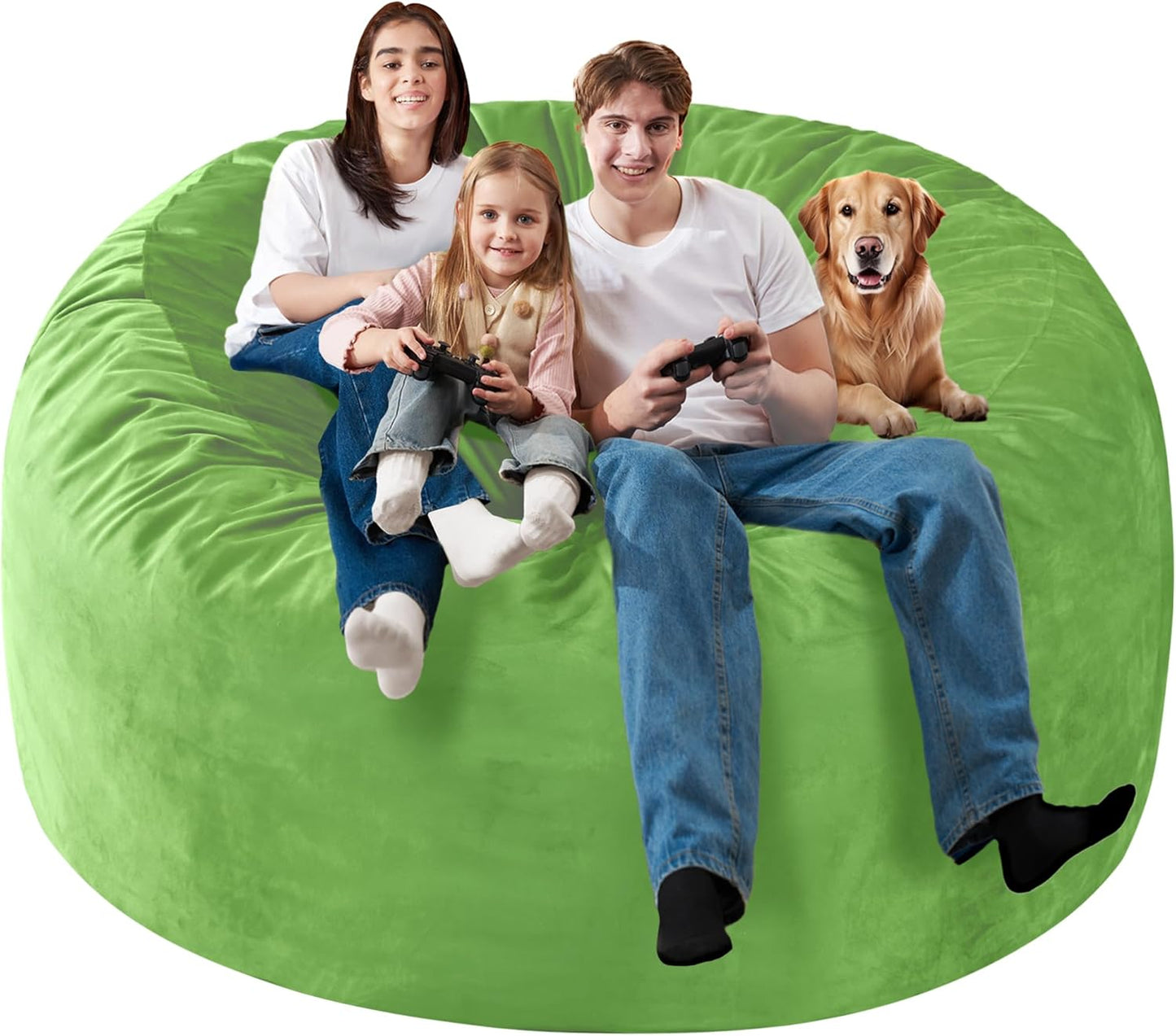 Homguava 6 FT Bean Bag Chair: 6' Bean Bags with Memory Foam Filled, Large Beanbag Chairs Soft Sofa with Dutch Velvet Cover-Lime