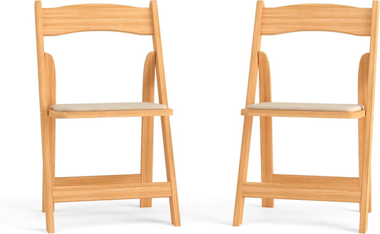 Flash Furniture 2 Pack HERCULES Series Natural Wood Folding Chair with Vinyl Padded Seat