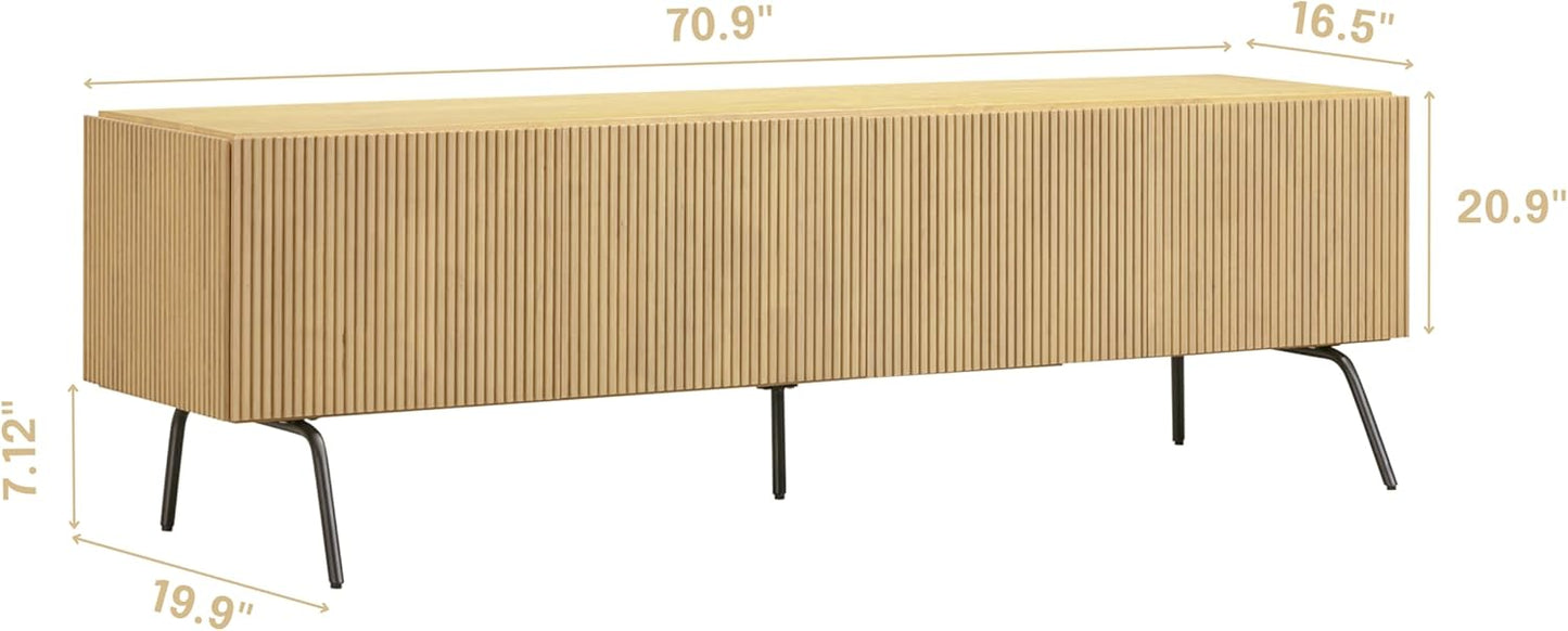 NTC Veil TV Stand with 4 Doors for TVs up to 75’’, Media Console with Vertical Groove Design and Metal Legs, Modern Entertainment Center for Living Room and Bedroom, Effortless Assembly, Sand