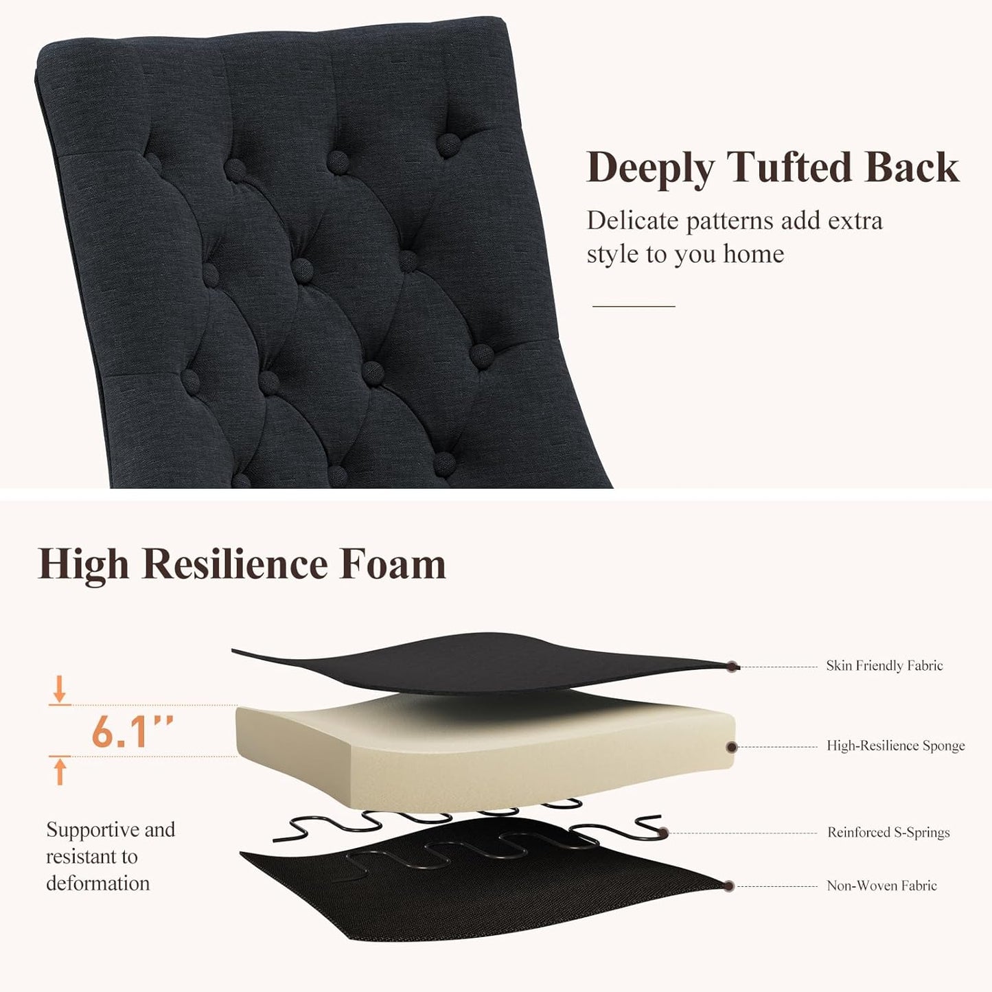 COLAMY Wingback Upholstered Dining Chairs Set of 4, Fabric Side Dining Room Chairs with Tufted Button, Living Room Chairs for Home Kitchen, Black