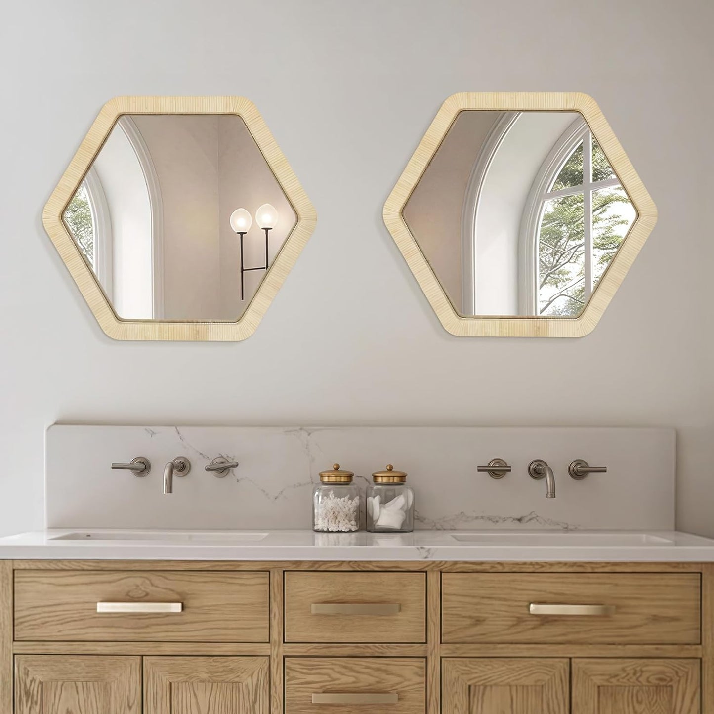 ULIKE Rattan Mirror for Wall, Bathroom 30 Inch Rustic Farmhouse Wall Decor with Handmade Wicker Frame, Boho Woven Mirror for Nursery Bathroom Living Room Entryway