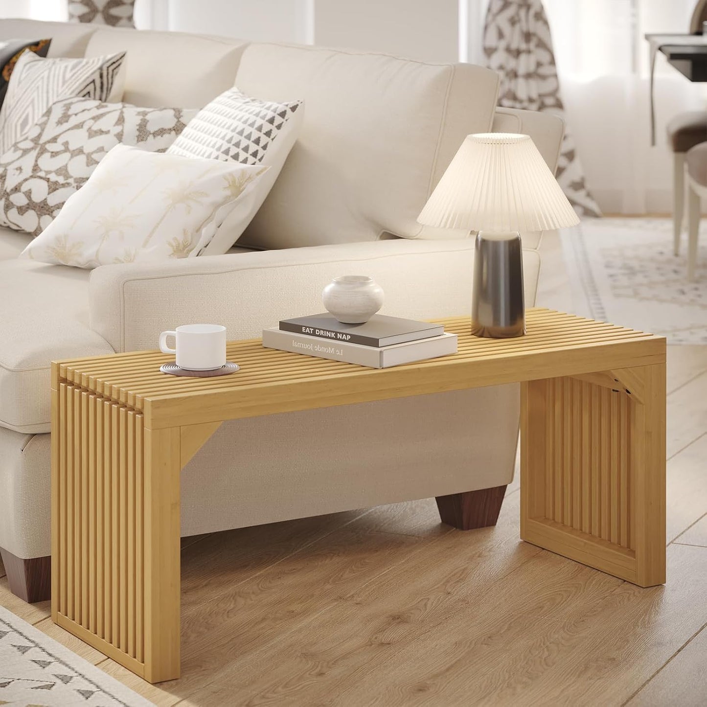 ROOMTEC 35" Dining Bench, Indoor Wood Bench for Entryway,Living Room,Kitchen and Bedroom (Nature, Long Bench)