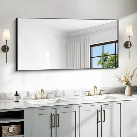 24x48 Inch Large Black Mirror for Bathroom, Black Framed Bathroom Mirror, Bathroom Mirror for Wall Over Sink, Rectangle Wall Mirror for Living Room, Bedroom, Bathroom, Hangs Horizontally or Vertically