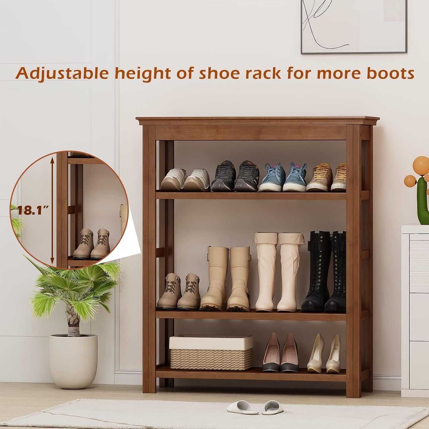 Bamworld Shoe Rack 5 Tier Wooden Storage Benches Wood Free Standing Shoe Shelf for Entryway Hallway (Brown,31.5")