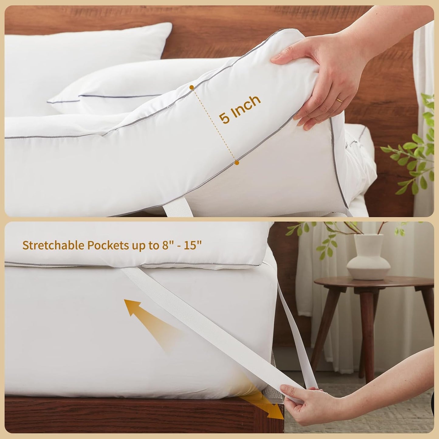 Decroom 5 Inch Memory Foam Mattress Topper Full Size, Filled with Breathable Memory Foam Pillow Topper, Soft Fluffy Supportive Bed Mattress Pad for Back Pain Relief, 75x54x5 Inch