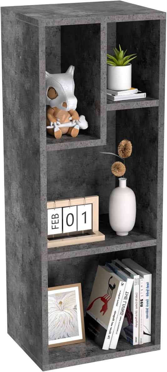 VECELO 3-Tier Small Bookcase, 4 Cube Bookshelf with Height Difference Shelves for Most Books, Modern Floor Standing Unit, Each Shelf Hold Up to 66 LBS for Living Room Bedroom, Grey