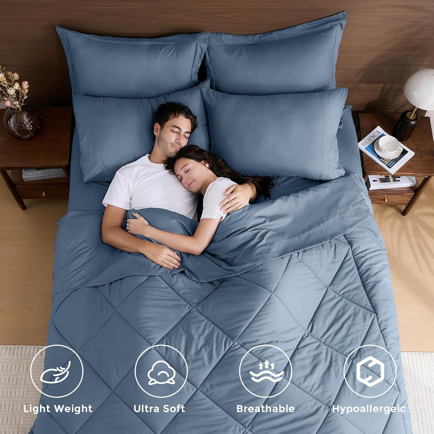 HEVUMYI Dusty Blue Twin-XL Comforter Set - 5-Piece All Season Bed in a Bag Twin-XL, Ultra Soft Bedding Set with Comforter, Flat Sheet, Fitted Sheet, Pillowcases, Pillow Shams