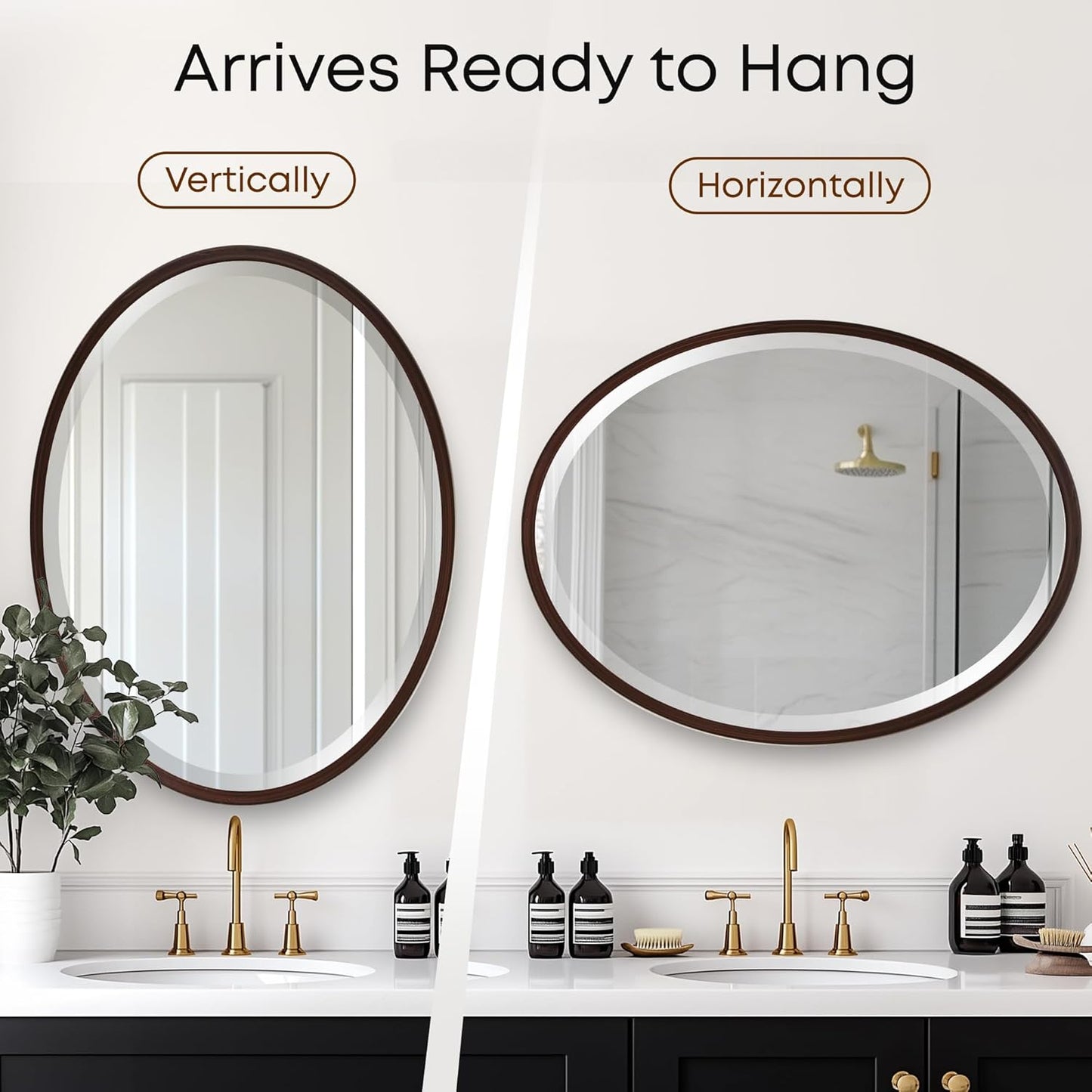 OVALCREST - Oval Wooden Beveled Wall Mirror for Home Decor, Bathroom, Vanity, Bedroom, Living Room, Hallway - London Style (Black Walnut) 31.1 x 41.1