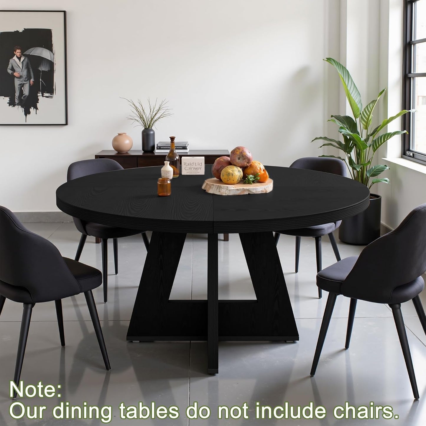 NicBex 47-Inch Round Dining Table for 4, Farmhouse Dinner Table Small Farmhouse Kitchen Tables with Wood Pedestal Base for Dining Room, Kitchen, Living Room, Black