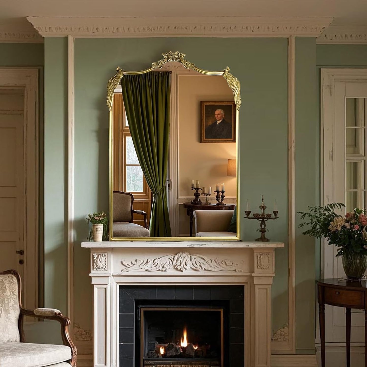 European Retro Mirror, Wall Mirror, Traditional Retro Baroque Mirror, Traditional Gorgeous Arched Wall Mirror，Can be Used for Decoration