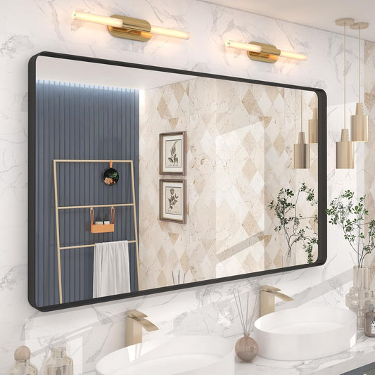 50x30 Inch Black Framed Bathroom Mirror for Wall, Black Metal Framed Mirror, Rounded Rectangle Bathroom Vanity Mirror, Anti-Rust, Shatterproof (Horizontal/Vertical)