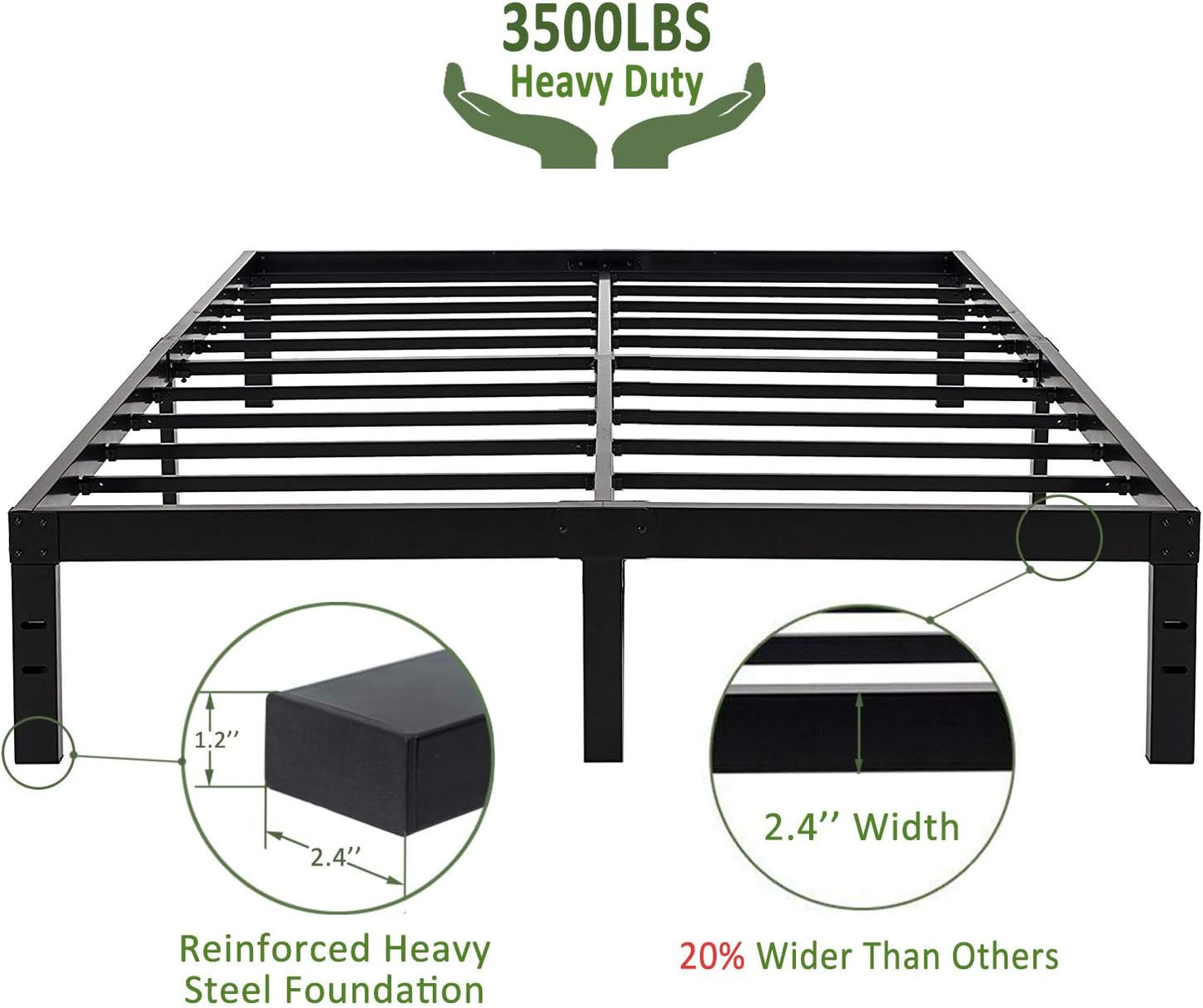 45MinST 14 Inch Reinforced Platform Bed Frame/3500lbs Heavy Duty/Easy Assembly Mattress Foundation/Steel Slat/Noise Free/No Box Spring Needed, Full