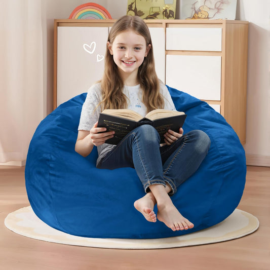 Homguava 2FT Bean Bag Chair: 2' Bean Bags with Memory Foam Filled,Comfy Beanbag Chairs Round Bean Bag Sofa with Dutch Velvet Cover-Blue