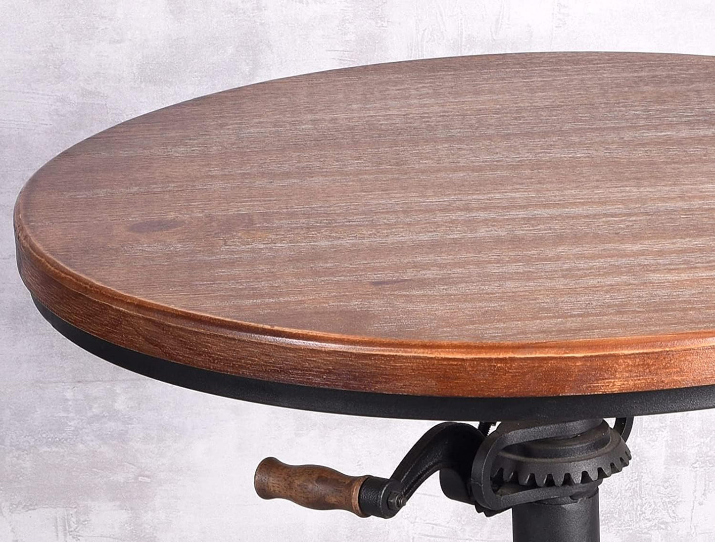 Diwhy Pub Set Industrial Style Adjustable Height 33.5-39.4in Dining Table Dia 23.6" Wooden Top with Handle Bar Table