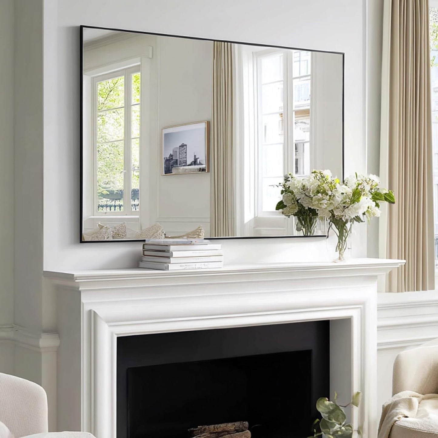 KOCUUY Black Bathroom Mirror, 55x36 Large Wall Mirror with Aluminum Frame, Black Rectangle Mirror Modern Home Decor for Bathroom, Living Room, Farmhouse, Entryway, Hang Horizontal/Vertical