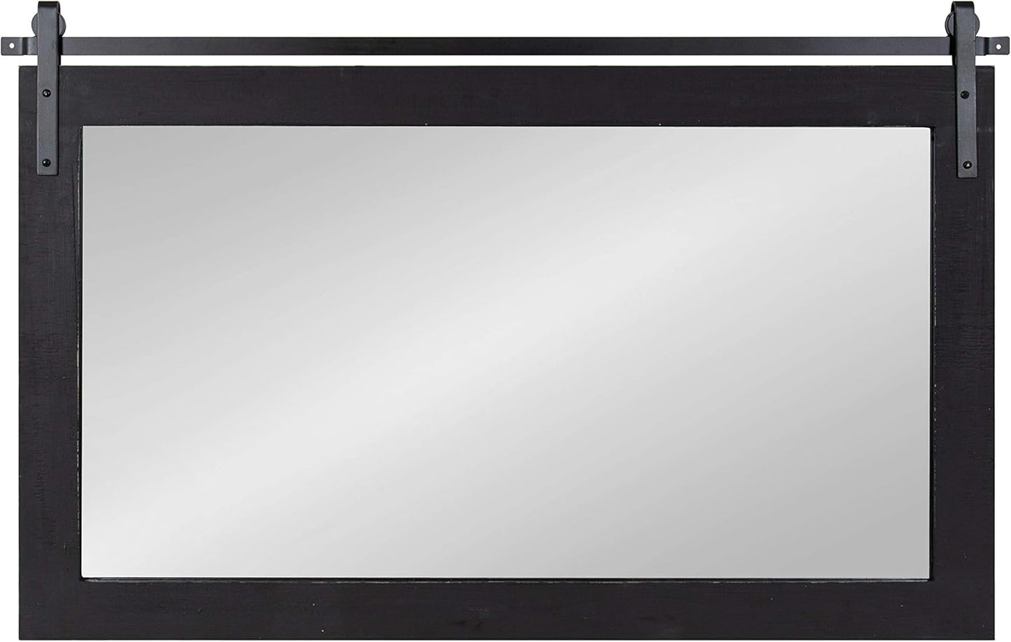 Kate and Laurel Cates Farmhouse Horizontal Wood Framed Wall Mirror, 40 x 26, Black, Barn Door-Inspired Rustic Mirrors for Wall