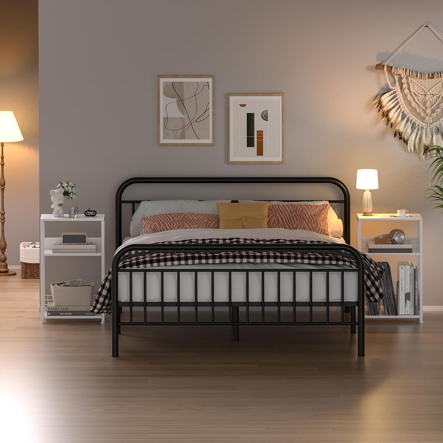 LELELINKY White Side Table with Storage, Small End Table Printer Stand for Small Spaces, Record Player Stand with Vinyl Storage, Sofa Night Stands for Living Room Bedroom