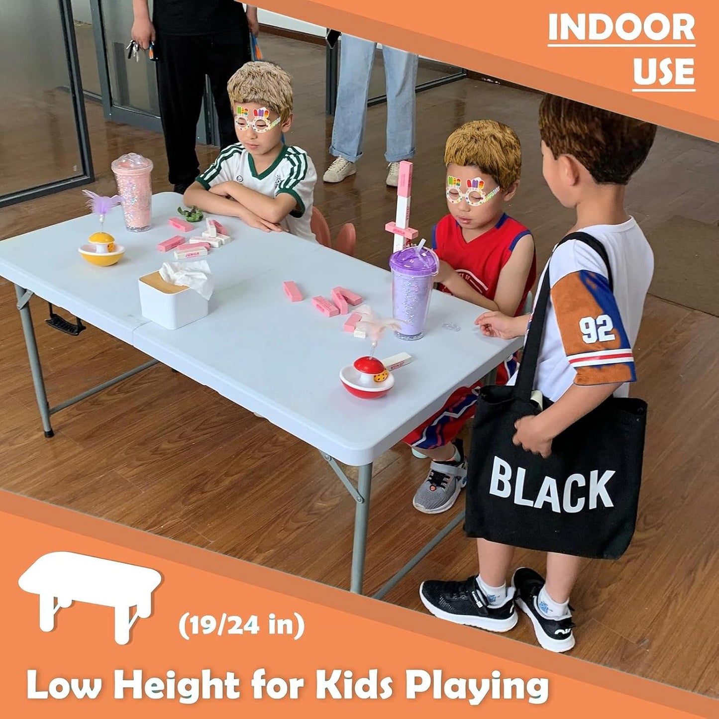 4ft Plastic Folding Table, Kids Folding Activity Table for Classrooms and Home,Indoor Outdoor Heavy Duty Portable Handle, Lock for Picnic, Party, Pong, Camping - White (4ft)