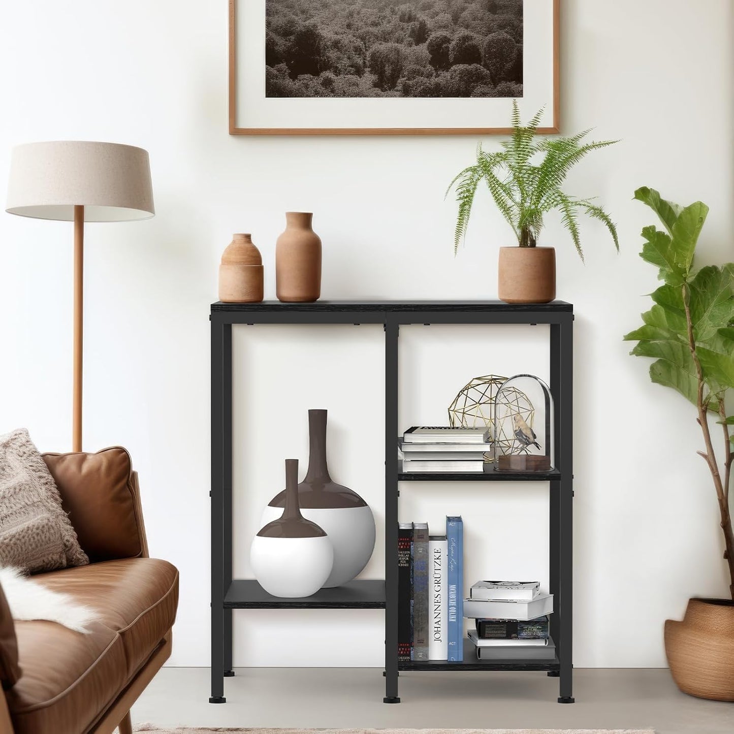 Kitchen Microwave Stand,4-Tier Adjustable Bakers Rack,Multi-Purpose Kitchen Storage Cart for Coffee Station,Space-Saving Metal Appliance Shelf for Living Room (Coal-Black)