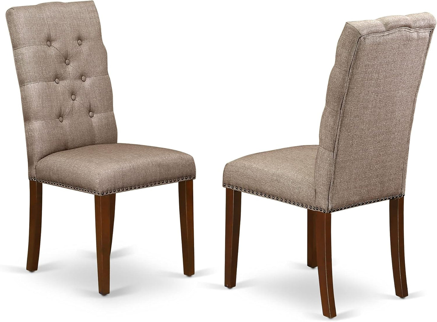 East West Furniture CAEL7-MAH-16 7 Piece Dining Room Table Set Consist of a Rectangle Wooden Table and 6 Dark Khaki Linen Fabric Upholstered Parson Chairs, 36x60 Inch, Mahogany