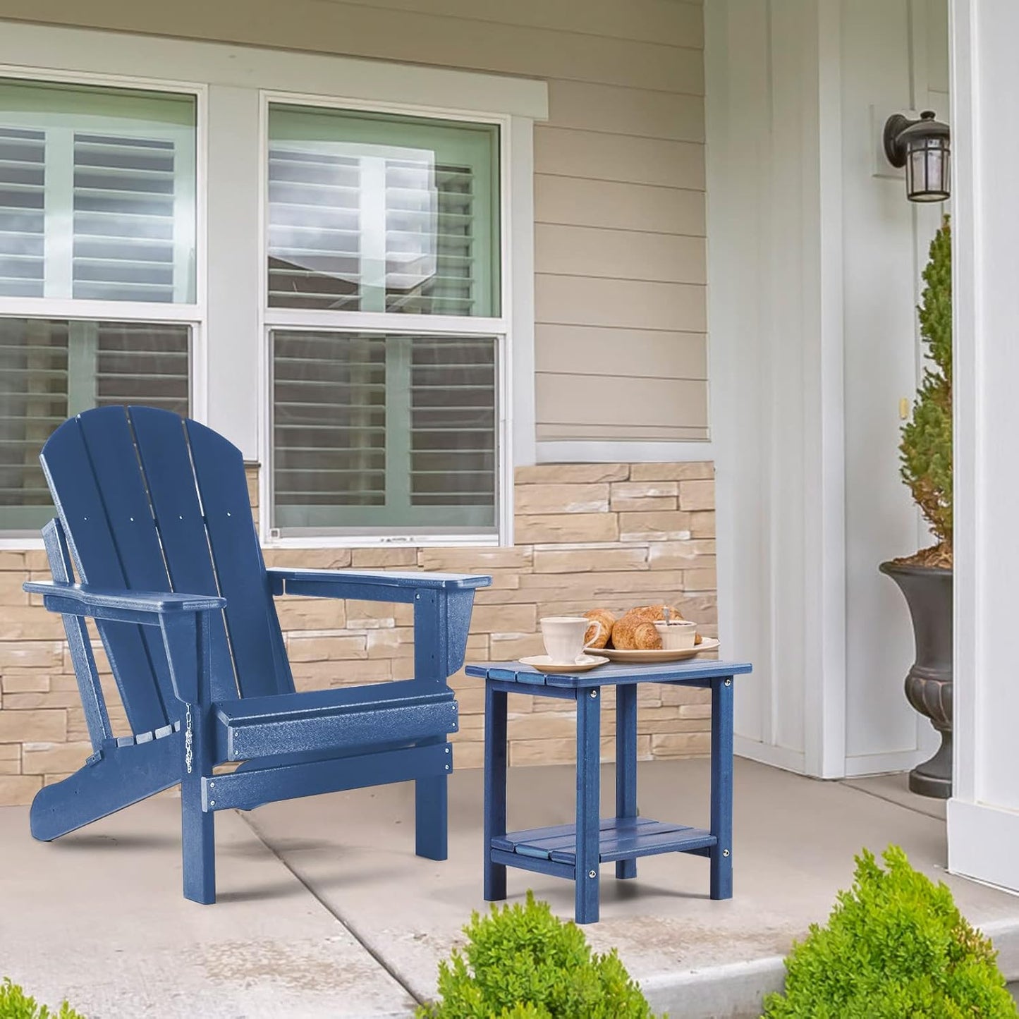 Adirondack Outdoor Side Table, 2-Tier Sturdy Patio End Table Weather Resistant, 16.5" Solid Side Table for Patio, Pool, Porch