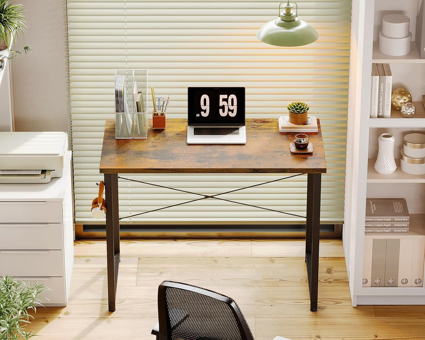 ODK 32 Inches Small Desk for Home Office, Computer Study Table for Small Spaces, Writing Desk with Headphone Hooks, Vintage