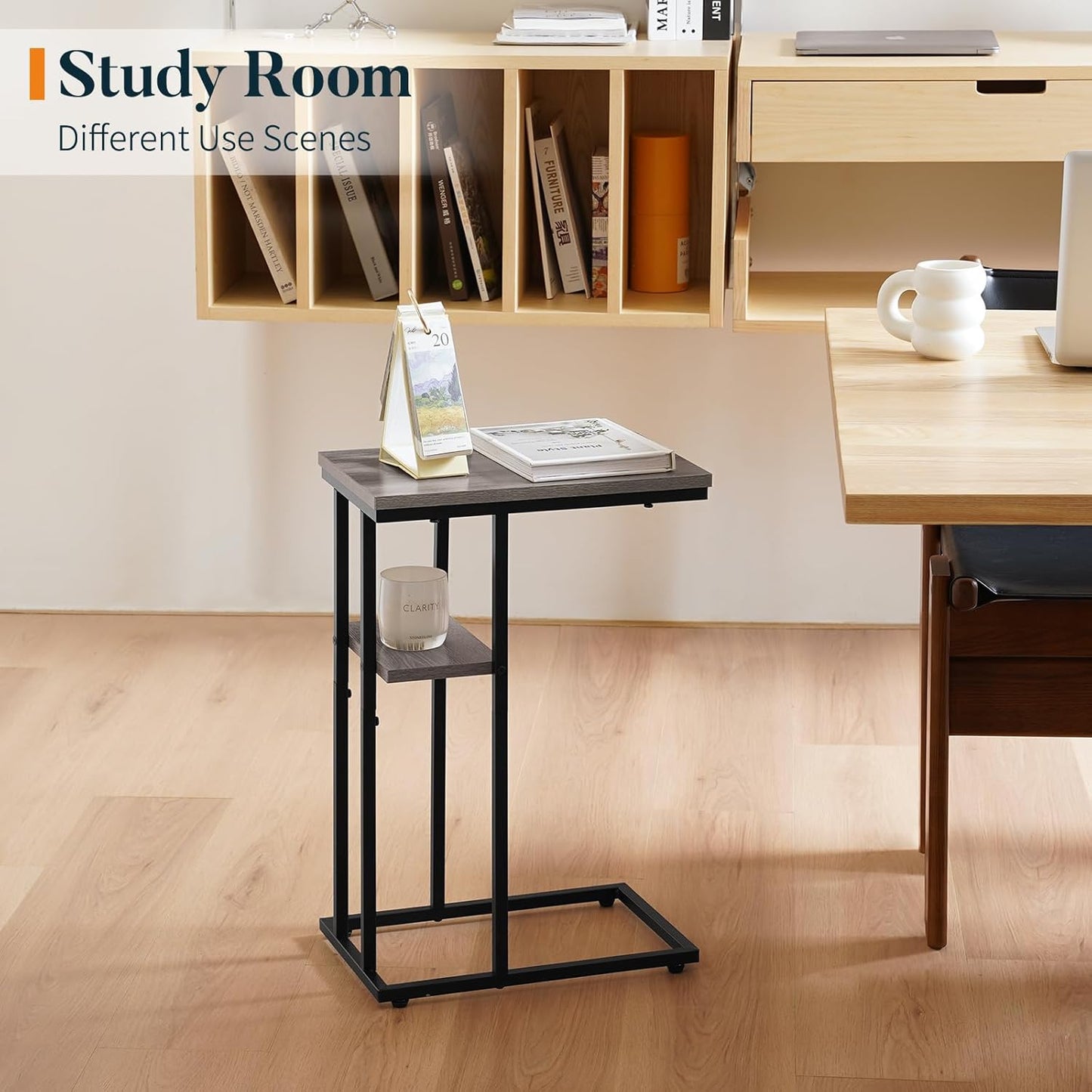 Yoobure C Shaped End Table, Side Table for Couch and Bed, Small Side Tables for Small Spaces, Living Room, Bedroom, Rustic Snack Tables