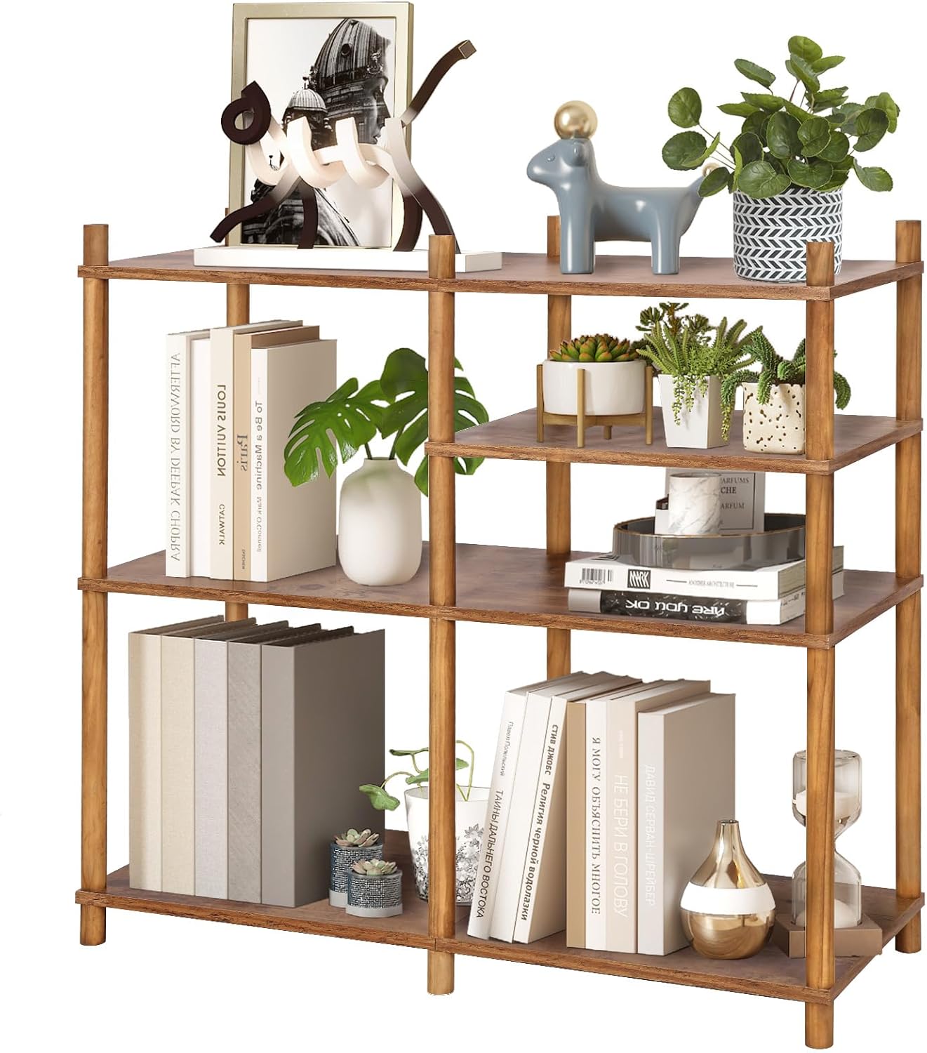 YGYQZ Wooden 3 Tier Storage Shelf, 5 Cube Short Small Book Shelf Simple and Natural Style Display Cubby Vertical Organizer Wood Open Storage Organizer for Small Space