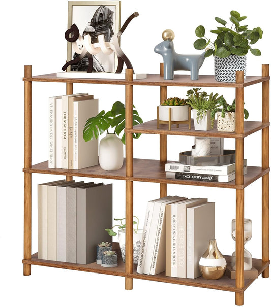YGYQZ Wooden 3 Tier Storage Shelf, 5 Cube Short Small Book Shelf Simple and Natural Style Display Cubby Vertical Organizer Wood Open Storage Organizer for Small Space