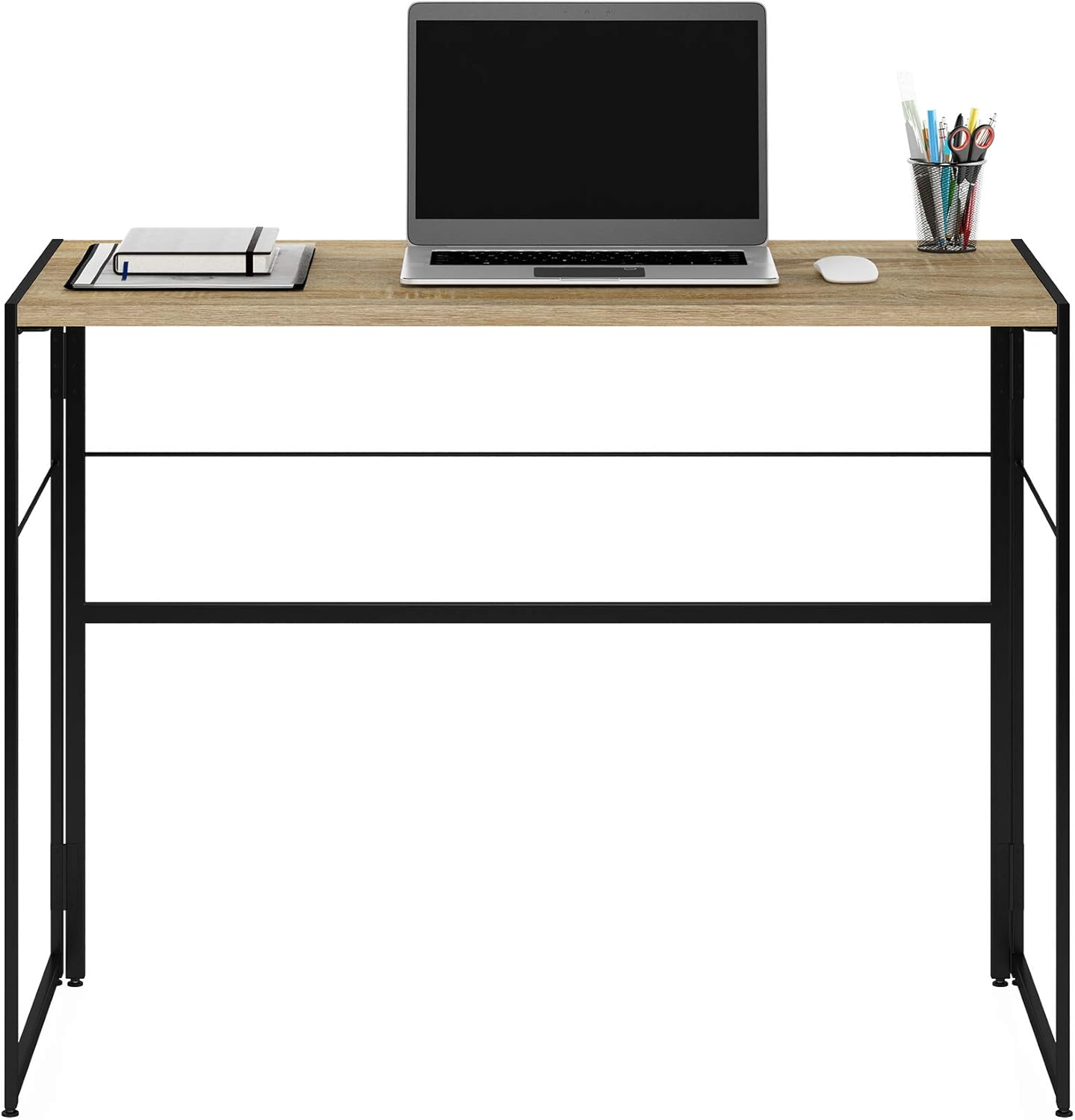 Furinno Riau No Tool/No Assembly/Folding Metal Frame Computer Desk, Sonoma Oak/Black, 39 Inch