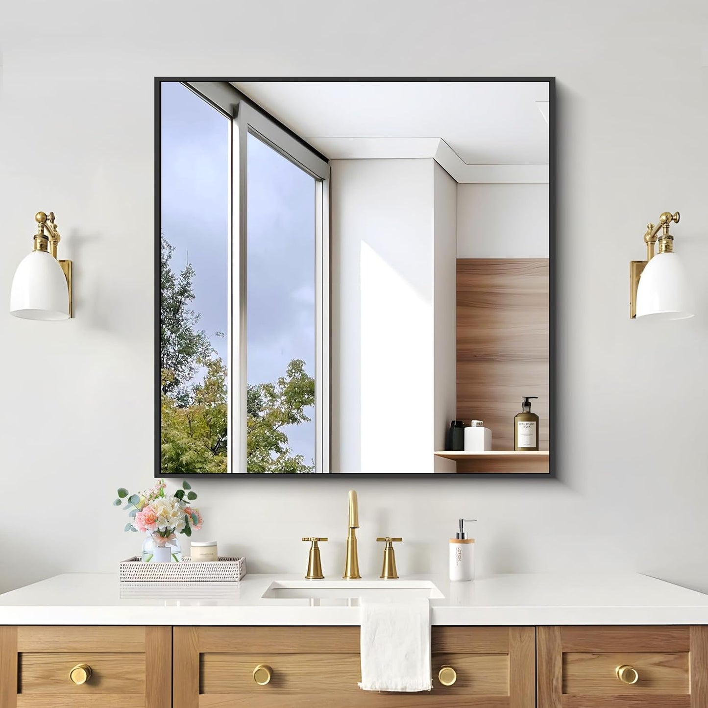 KOCUUY Bathroom Mirror,30x30 Square Black Mirror with Aluminum Metal Frame,Black Vanity Wall Mirror Modern Home Decor for Bathroom, Living Room, Farmhouse and Entryway