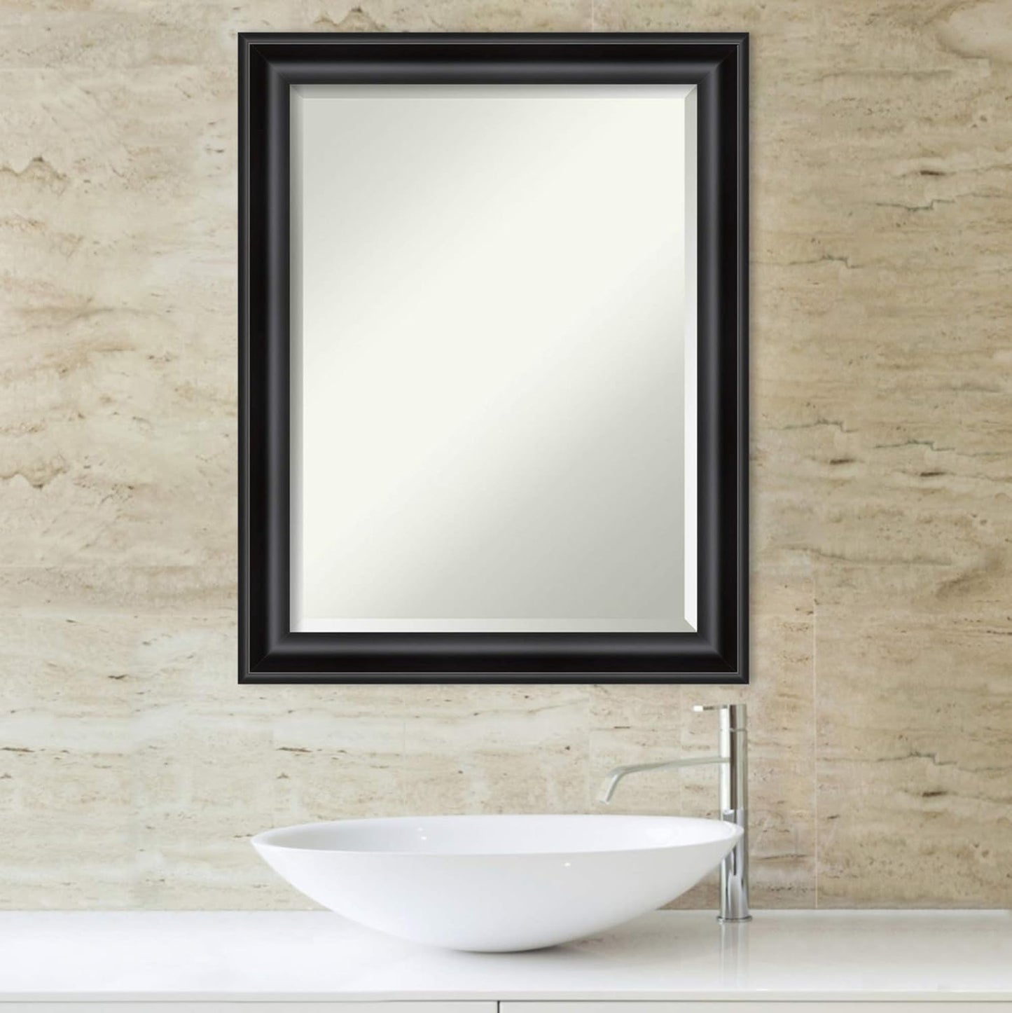 Amanti Art Black Bathroom Mirror for Over Sink, 28x22 Grand Black Narrow Rectangle Vanity Mirror, Medium Casual Frame, Hangs Horizonally and Vertically, Bathroom Wall Decor, Beveled Edge