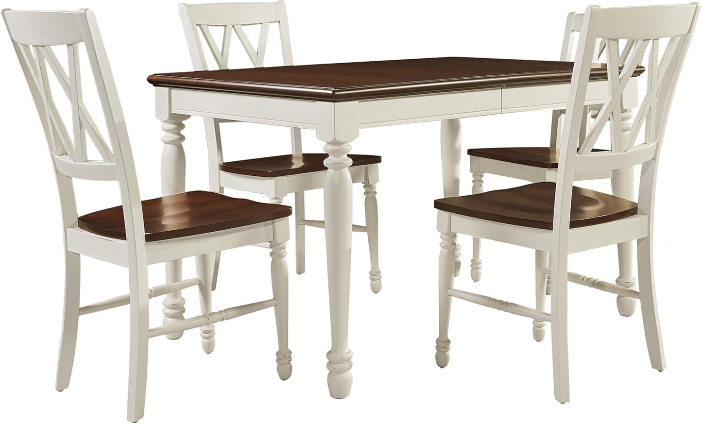 Crosley Furniture Shelby 5-Piece Traditional Dining Table Set for 4, Dinner Tables with Kitchen Chairs, Distressed White