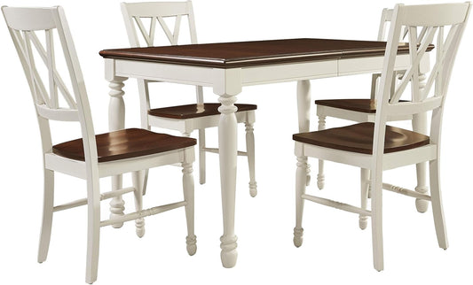 Crosley Furniture Shelby 5-Piece Traditional Dining Table Set for 4, Dinner Tables with Kitchen Chairs, Distressed White