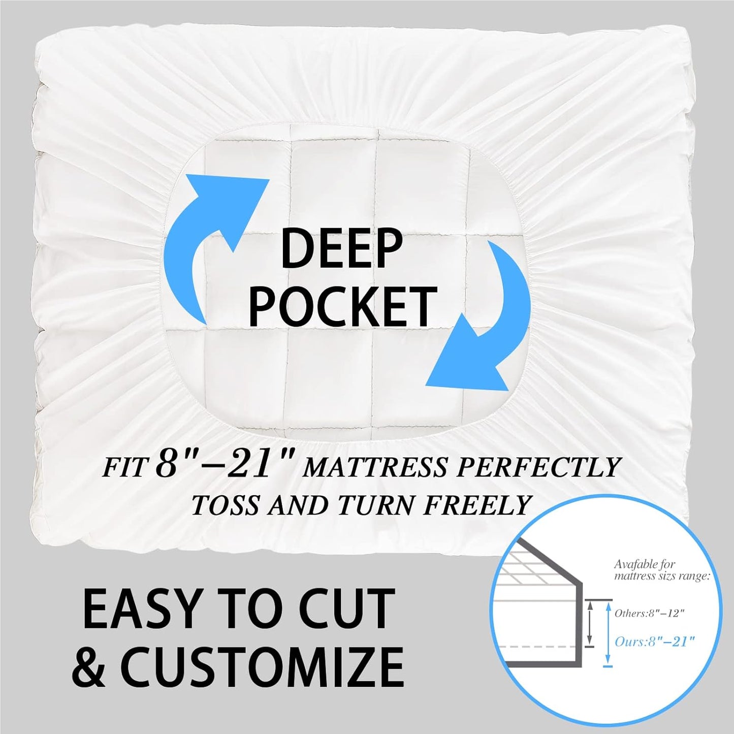 CYMULA Mattress Topper Twin Size - Soft Cooling Mattress Pad for College Dorm Room Essentials - Extra Thick Twin Protector Cover for Back Pain, Single Bed Topper Pillow Top with 8''-21'' Deep Pocket