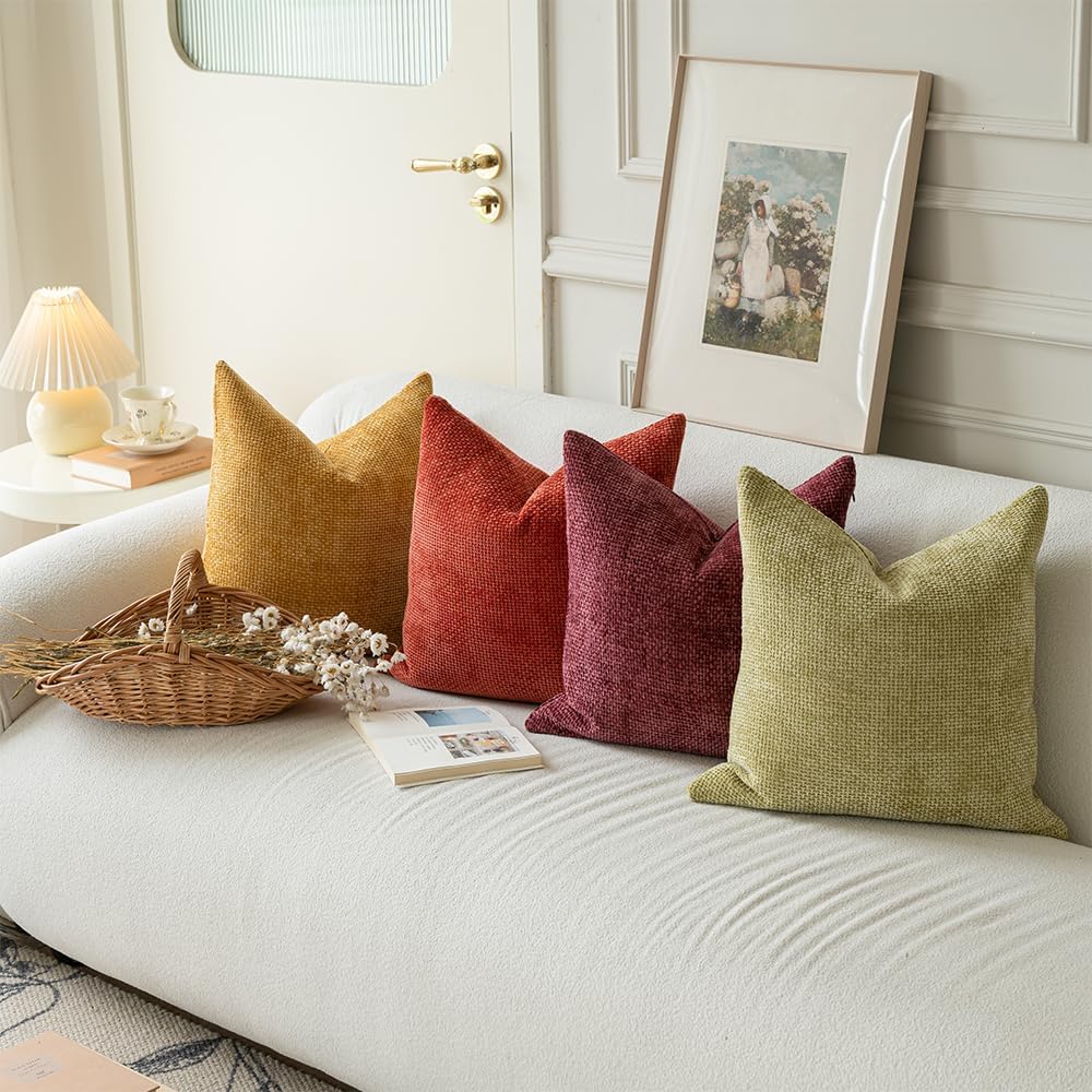 LANANAS Neutral Decorative Throw Pillow Covers 18x18 Inch for Living Room Couch Bed Sofa Farmhouse Boho Home Decor Set of 4 Soft Corduroy Accent Luxury Cushion Cases (Orange Green, 18x18)