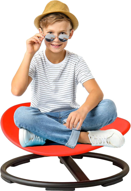 Autism Kids Swivel Chair,Sensory Spinning Chair for Kids,Toddler Spinner seat Carousel Spin Sensory Chair for Kids,Training Body Coordination,Metal Base Non Slip Safer (Red)