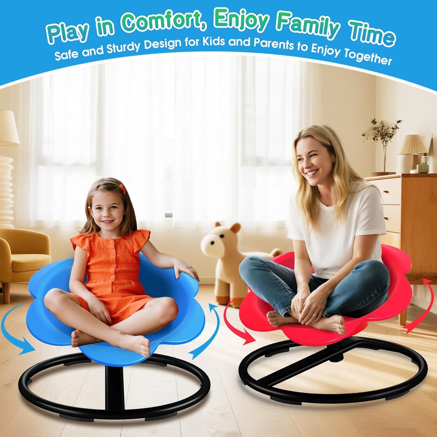 Lucky Flower Spinning Chair for Autism Kids, Sensory Swivel Chair Training Body Coordination, Sit and Spin Autism & ADHD Sensory Toys for Kids, Sensory Products Toys for Ages 3+ (Blue)