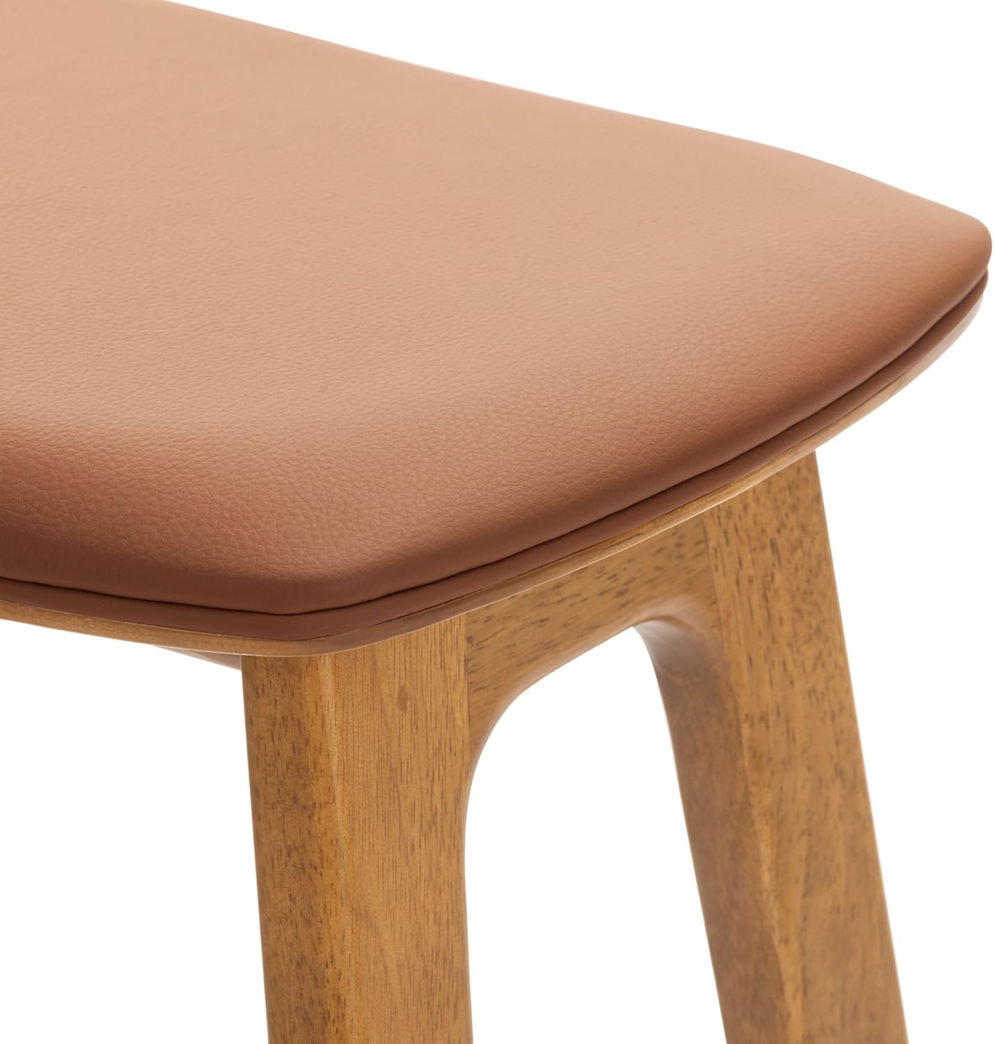 Plank+Beam Beryl Bar Height Stool - Mid-Century Modern Rubberwood Bar Stool with Faux Leather Seat, Metal Footrest, Easy Assembly, 2-Pack, Pecan/Toffee