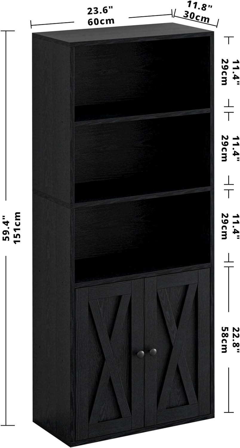 IRONCK Industrial Bookshelves and Bookcases with Doors 11.8 in Depth Floor Standing 5 Shelf Display Storage Shelves Bookcase Home Decor Furniture for Home, Office, Living Room, Bedroom