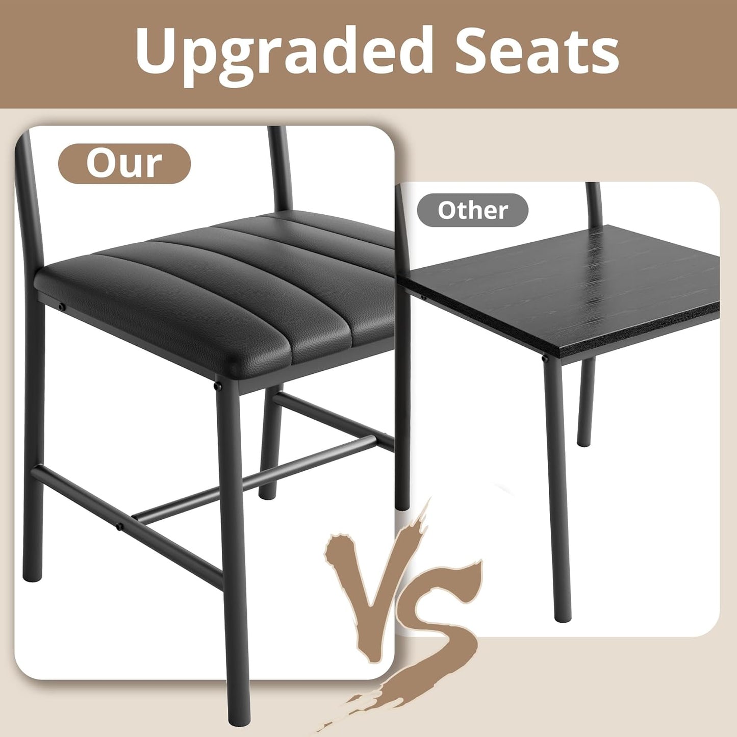 IRONCK Dining Table Set for 4, Kitchen Table with Upholstered Bench and 2 Chairs, Kitchen Table and Chairs Set for Small Space, Apartment, Black